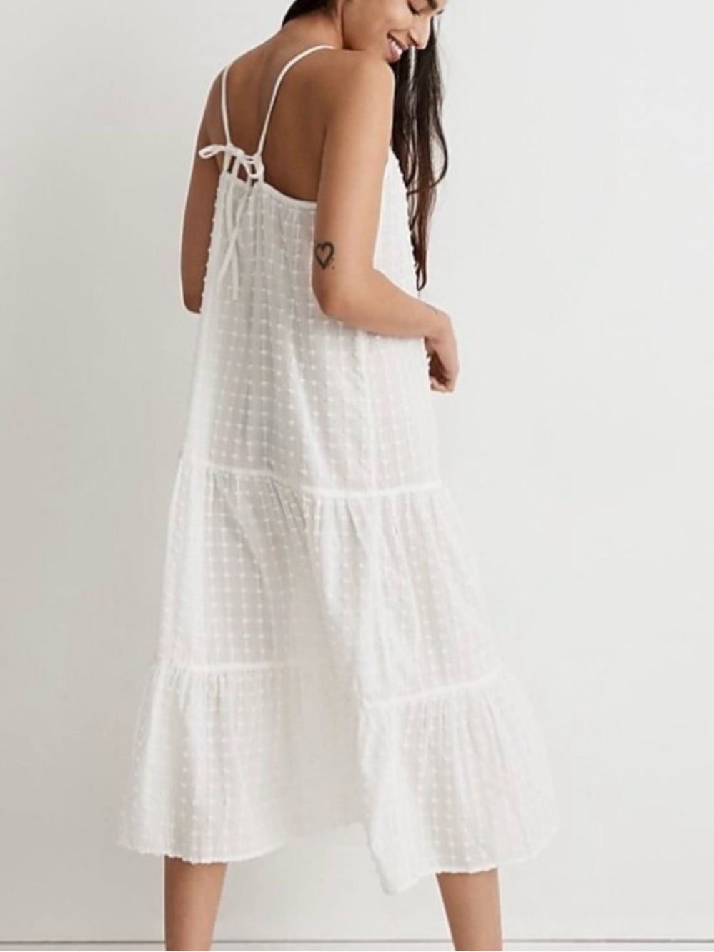 Madewell White Textured Swiss Dot Spaghetti Strap Midi Dress Coverup - Picture 2 of 8